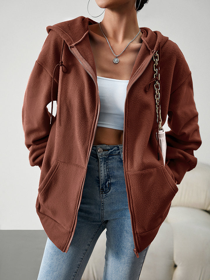 dropped shoulder hooded jacket with pocket