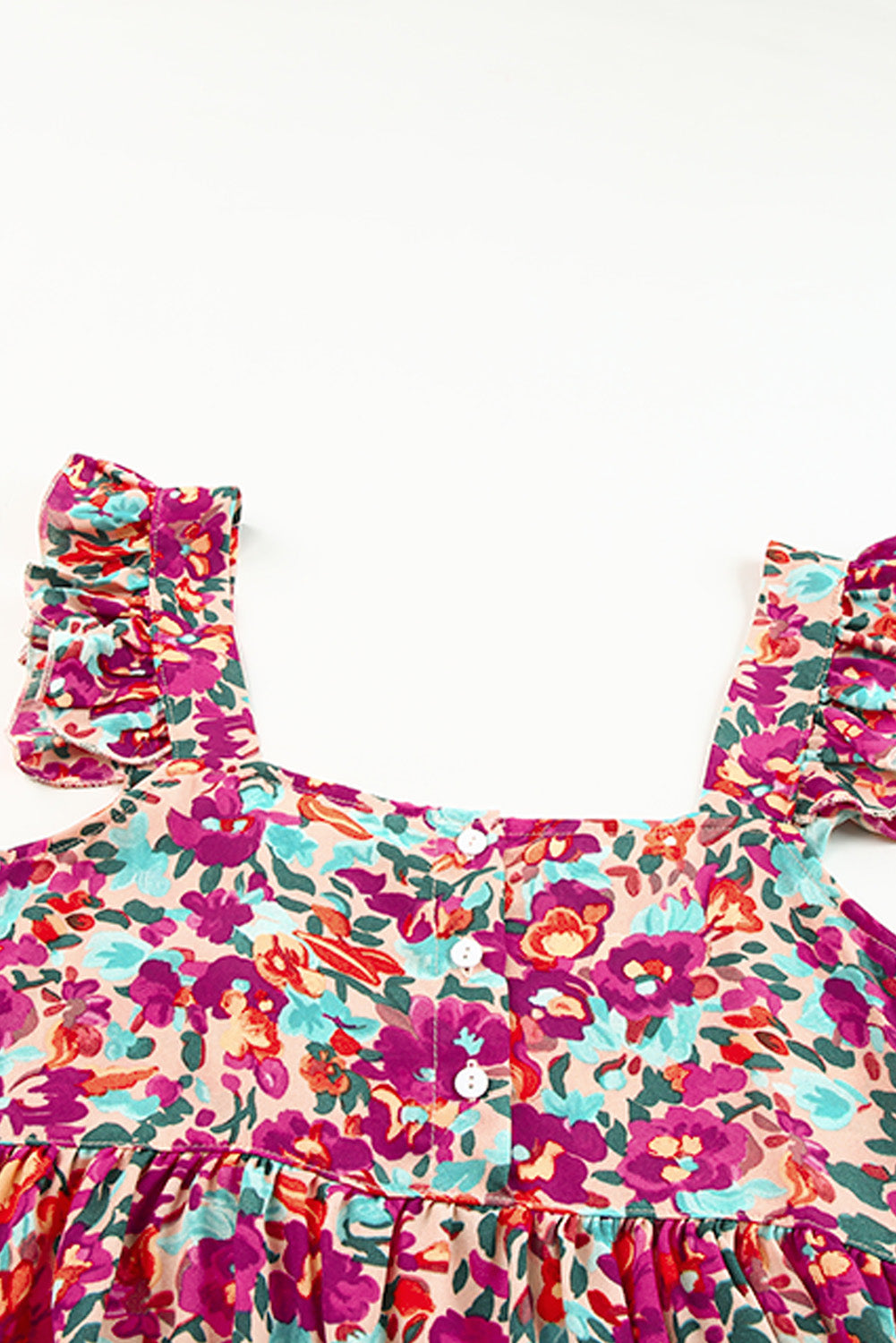 floral buttoned square neck ruffled tank
