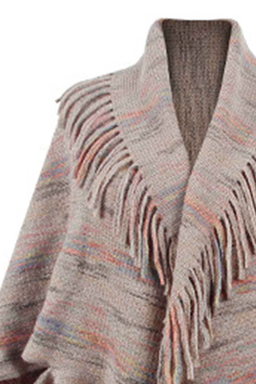 fringe detail printed poncho