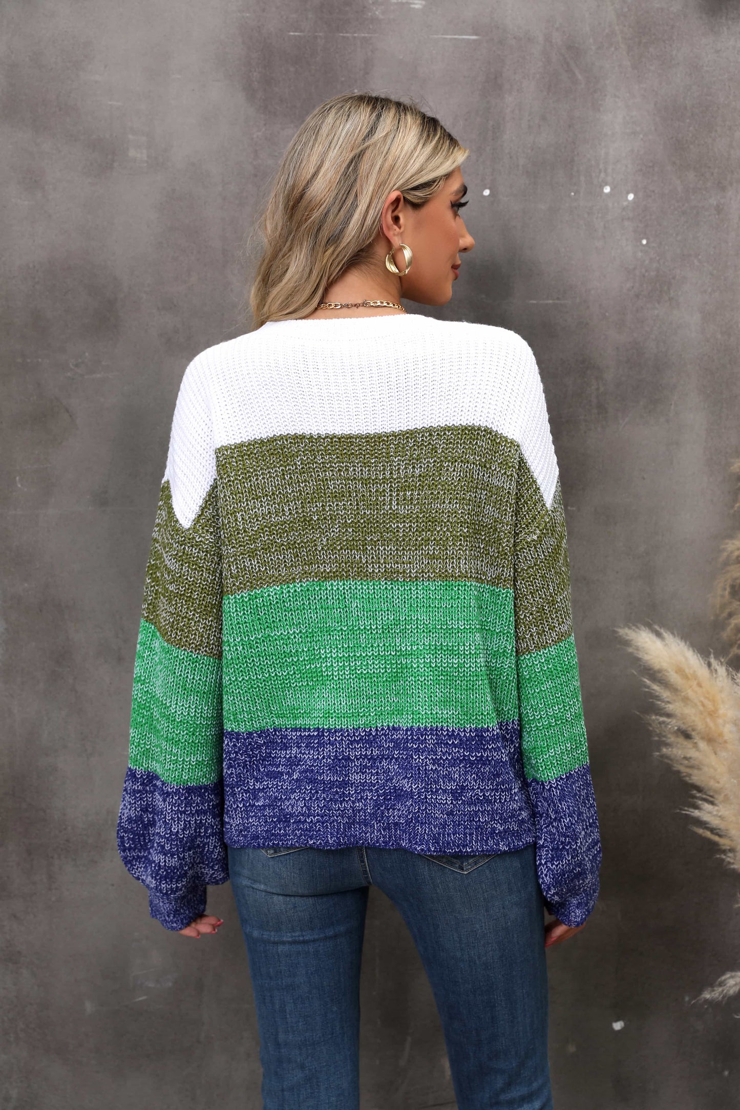 color block round neck dropped shoulder sweater
