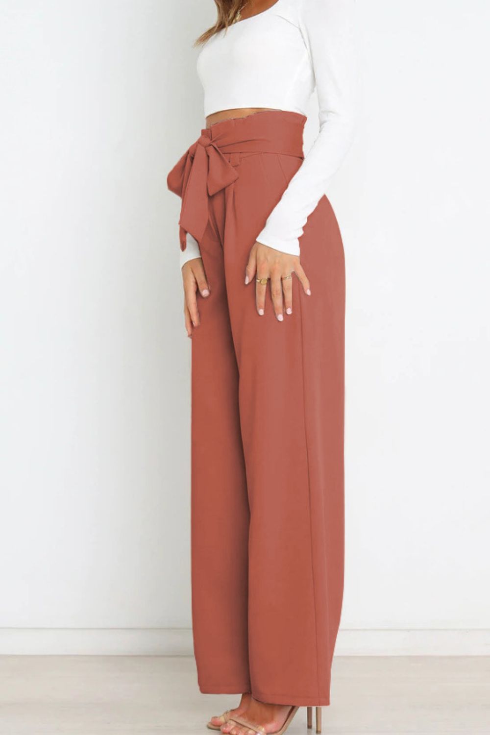 tie front paperbag wide leg pants