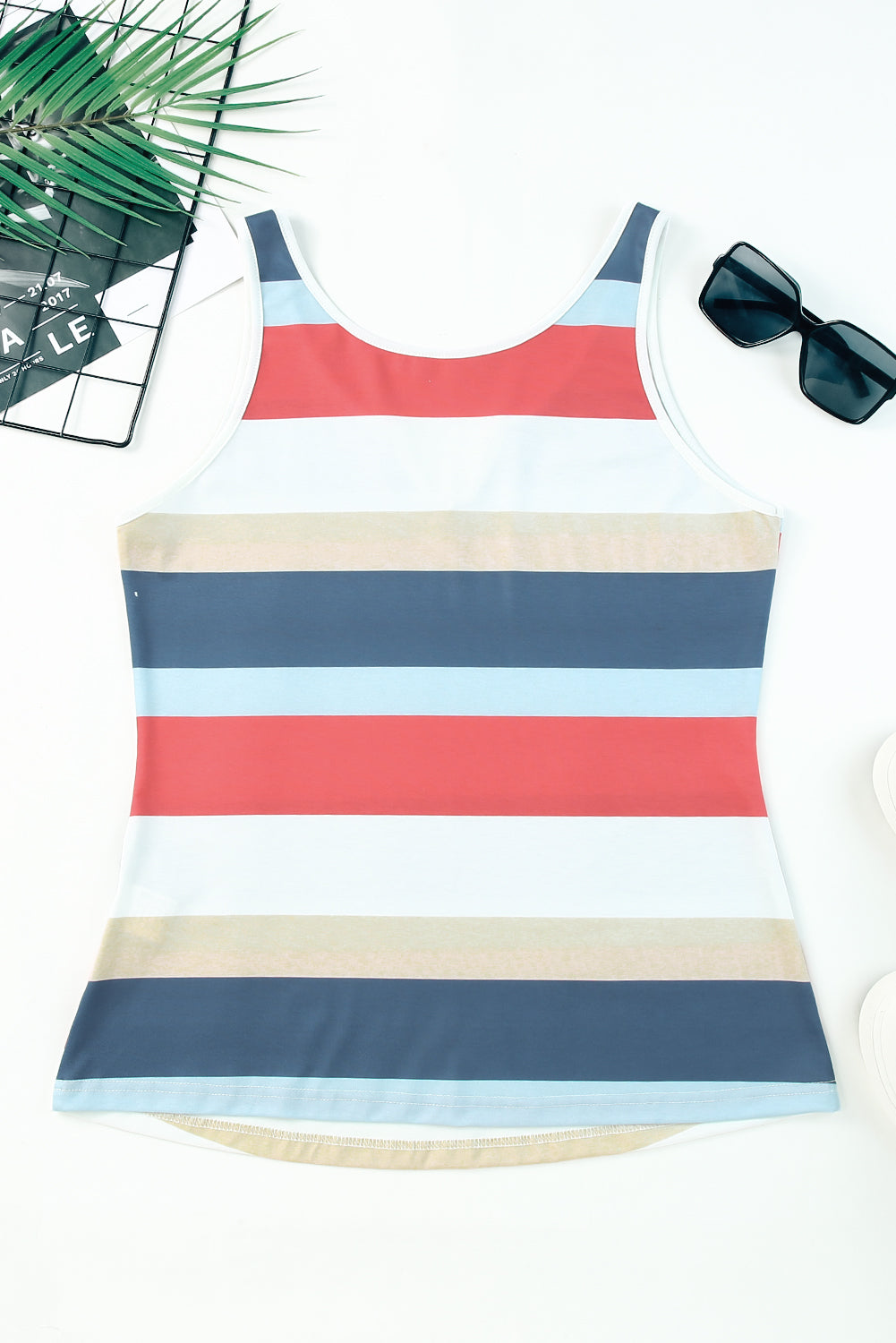 striped notched neck tank