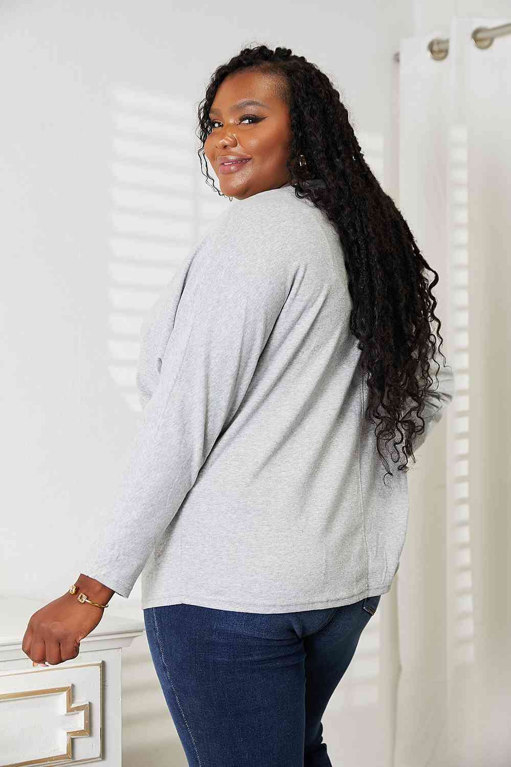 double take seam detail round neck long sleeve top