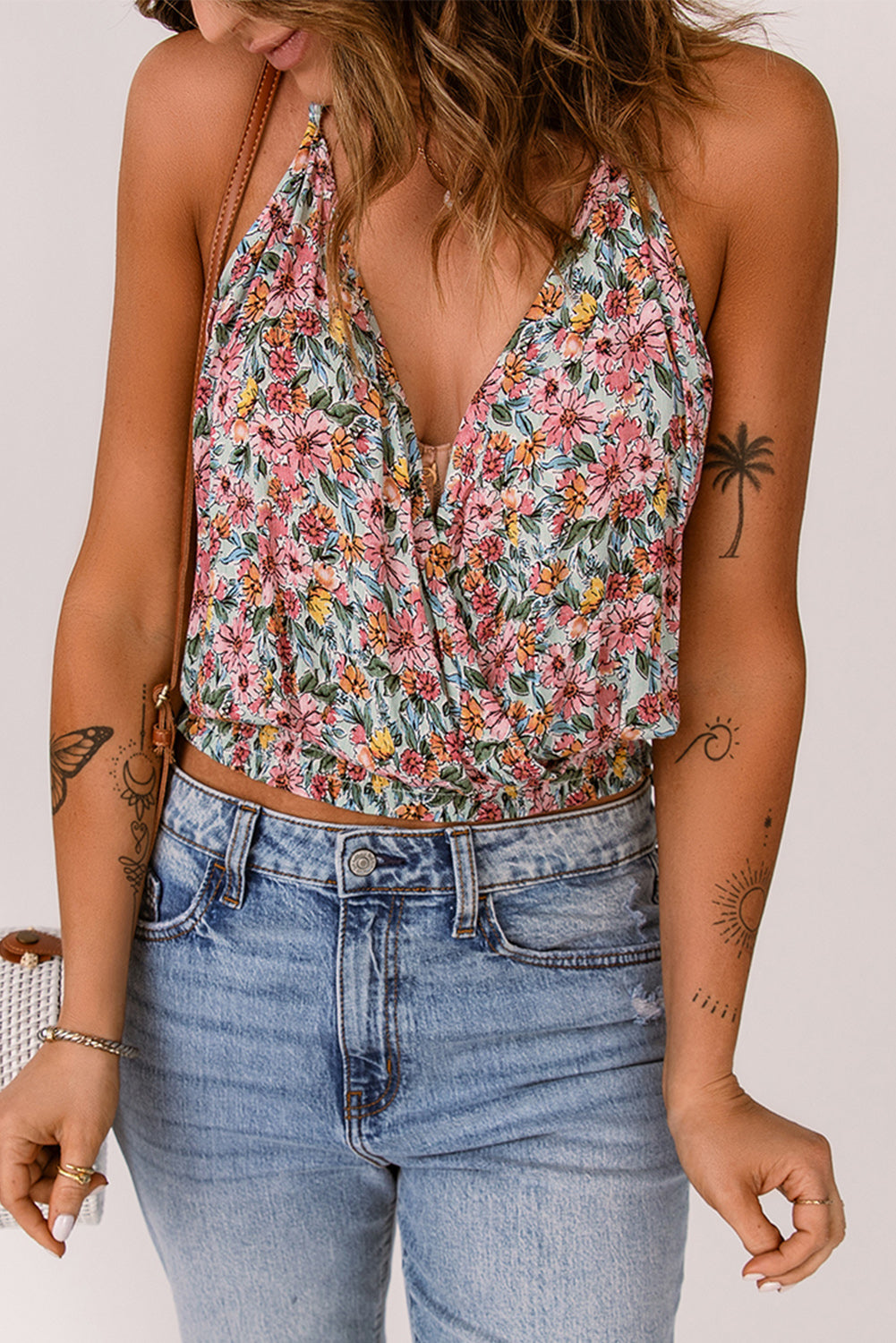 floral surplice neck top