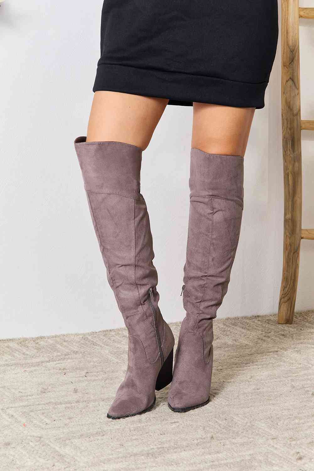 east lion corp block heel knee high boots