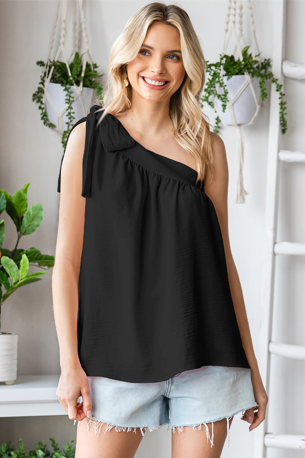 tied one-shoulder blouse