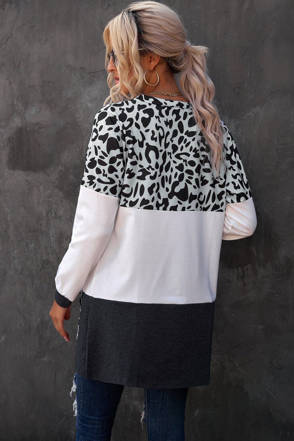 leopard print color block longline cardigan