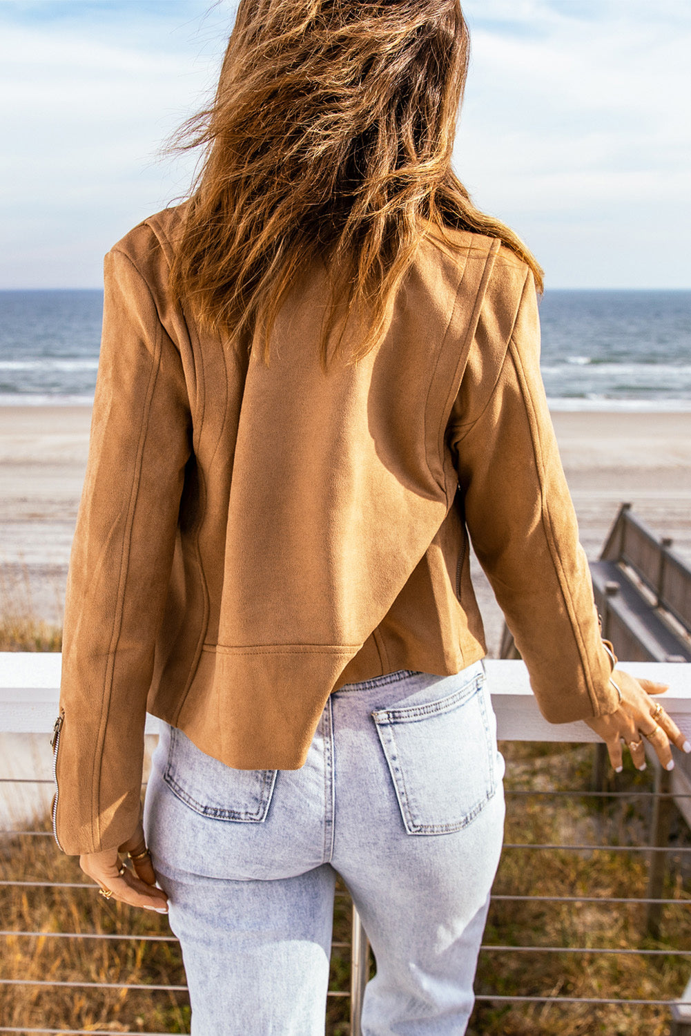 zip-up suede jacket