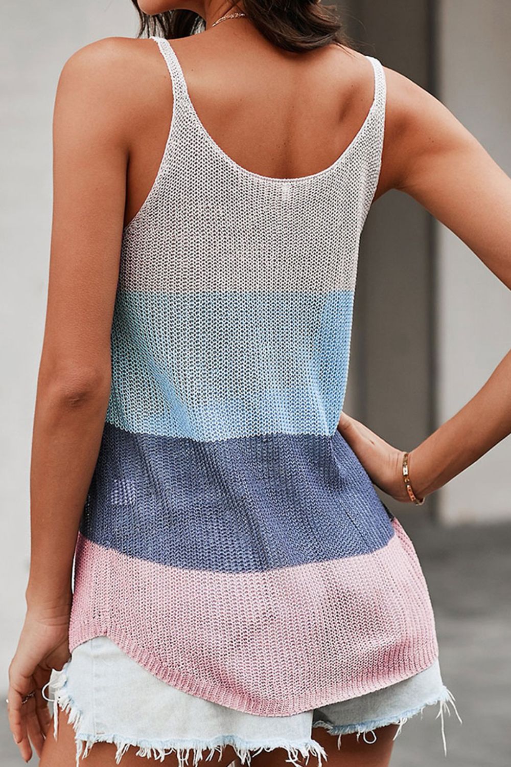 color block scoop neck knit tank