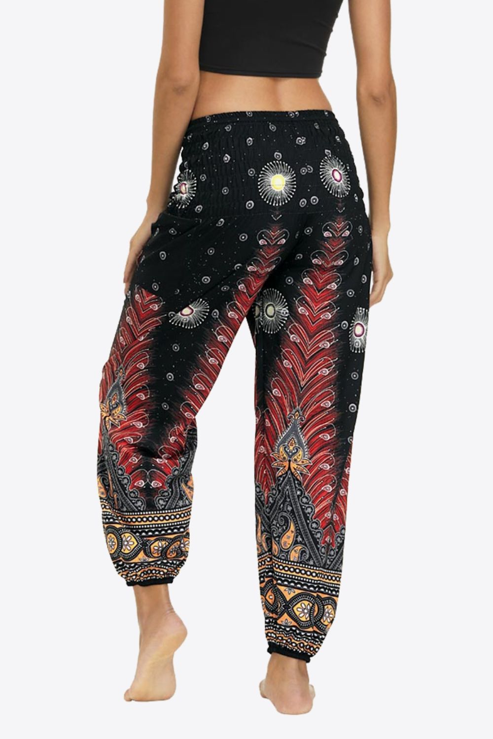 printed smocked pants