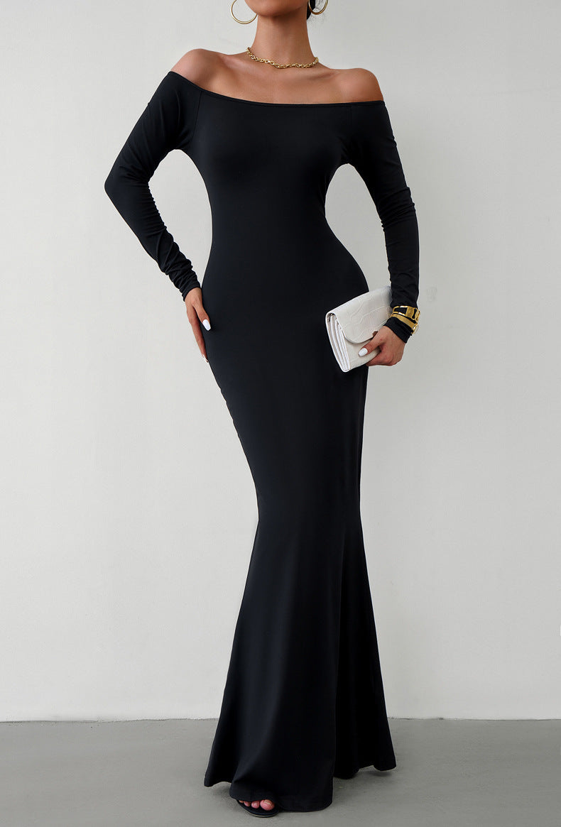 off-shoulder long sleeve maxi dress