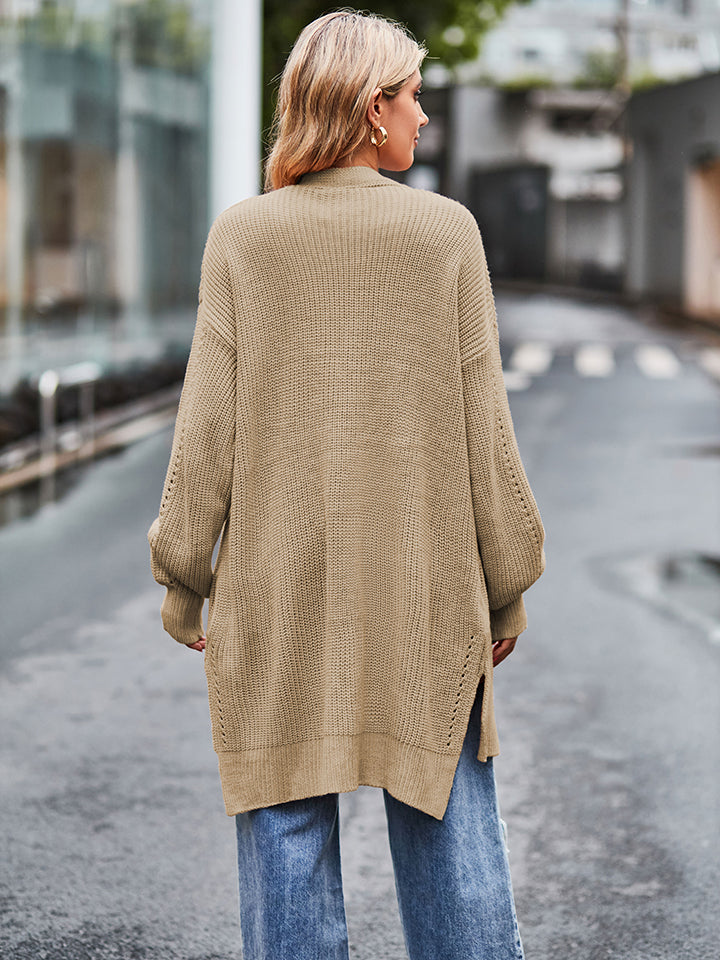 long sleeve waffle-knit cardigan