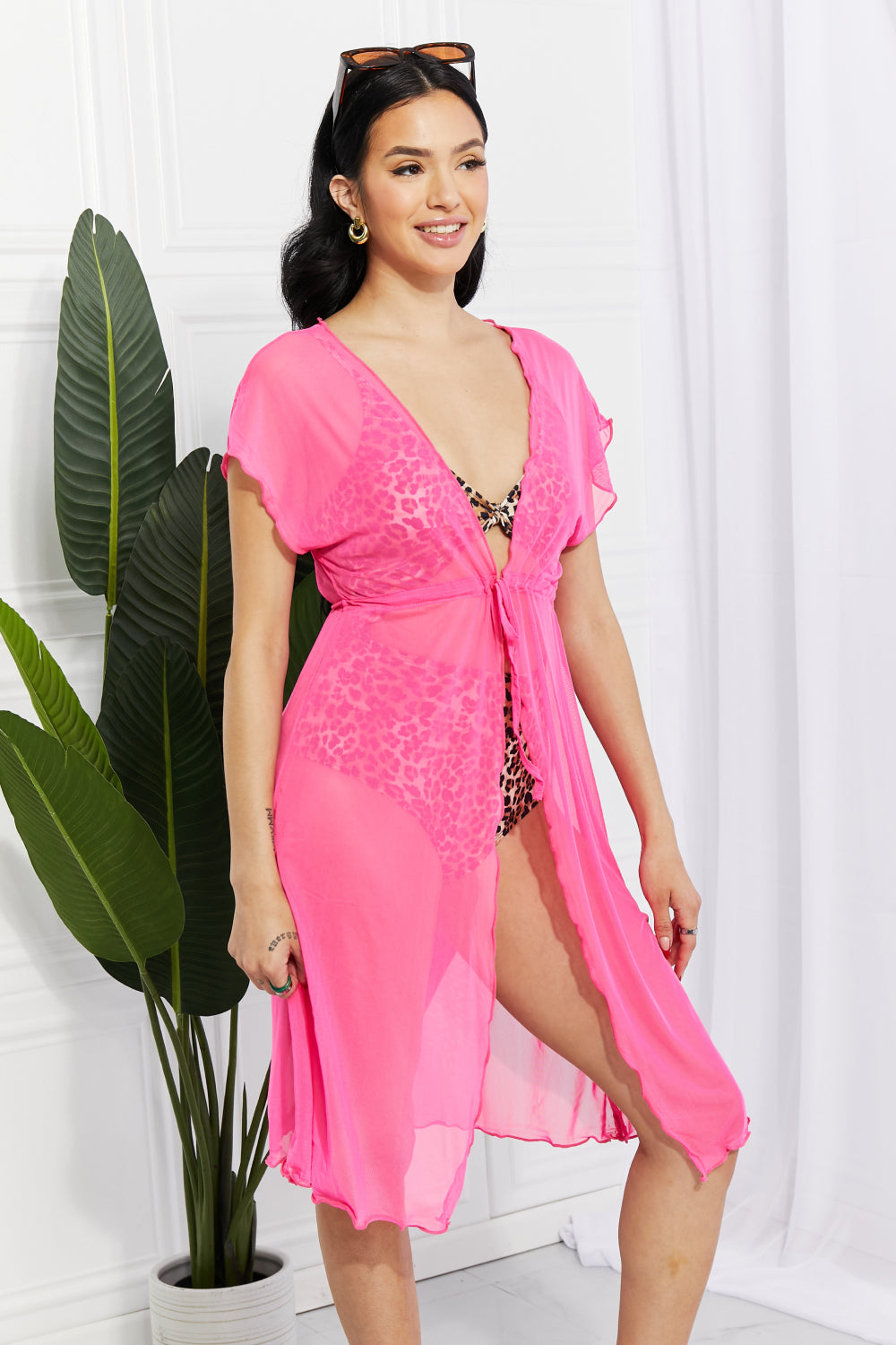 marina west swim pool day mesh tie-front cover-up
