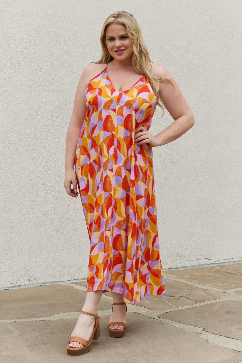 and the why full size printed sleeveless maxi dress