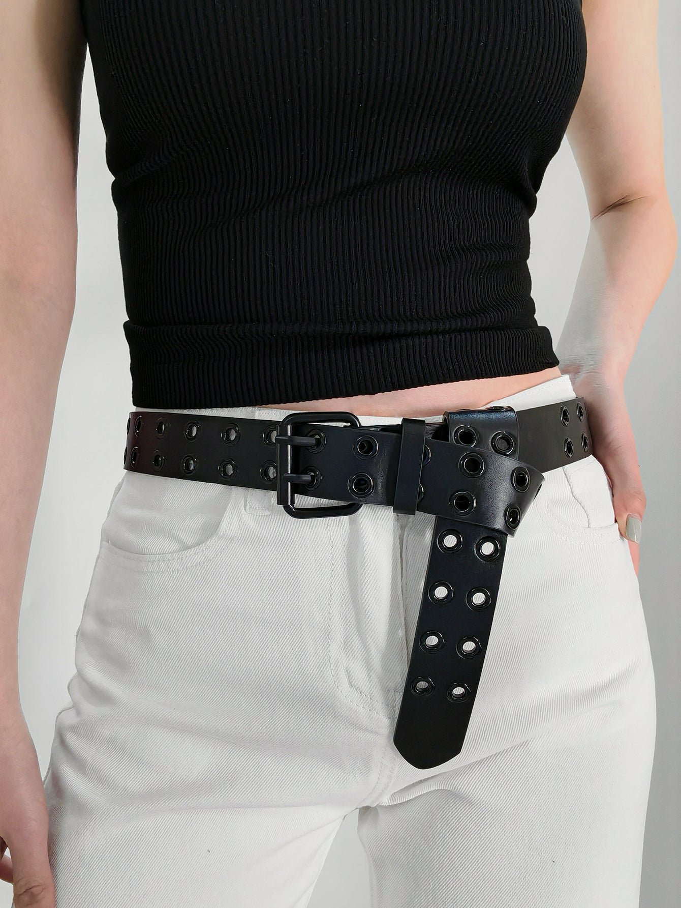 grommet pu leather belt