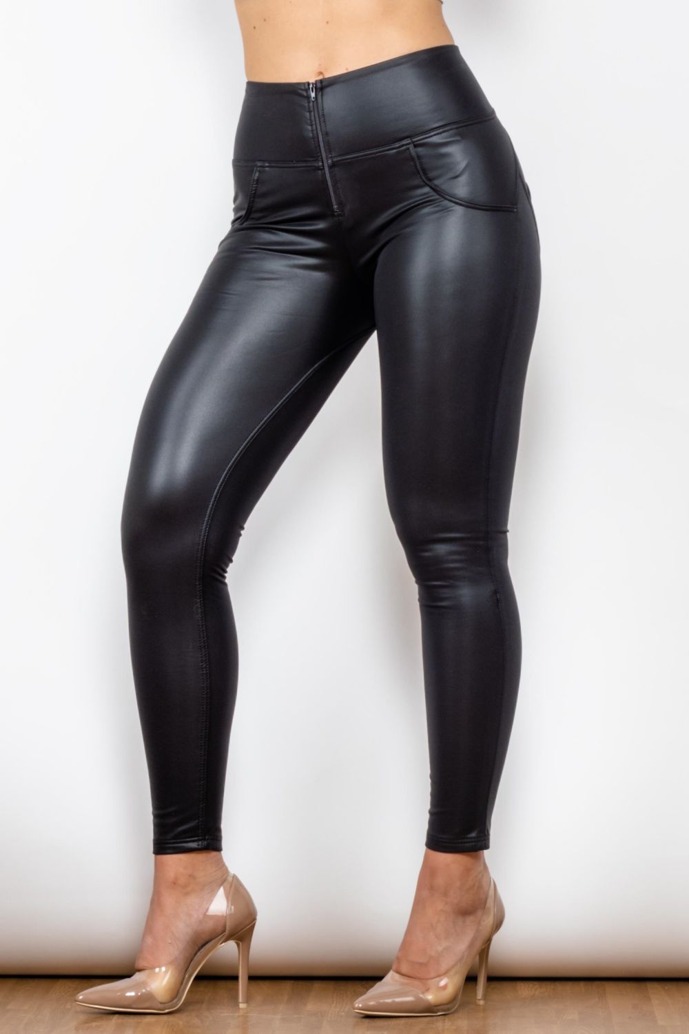 full size pu leather zip detail leggings