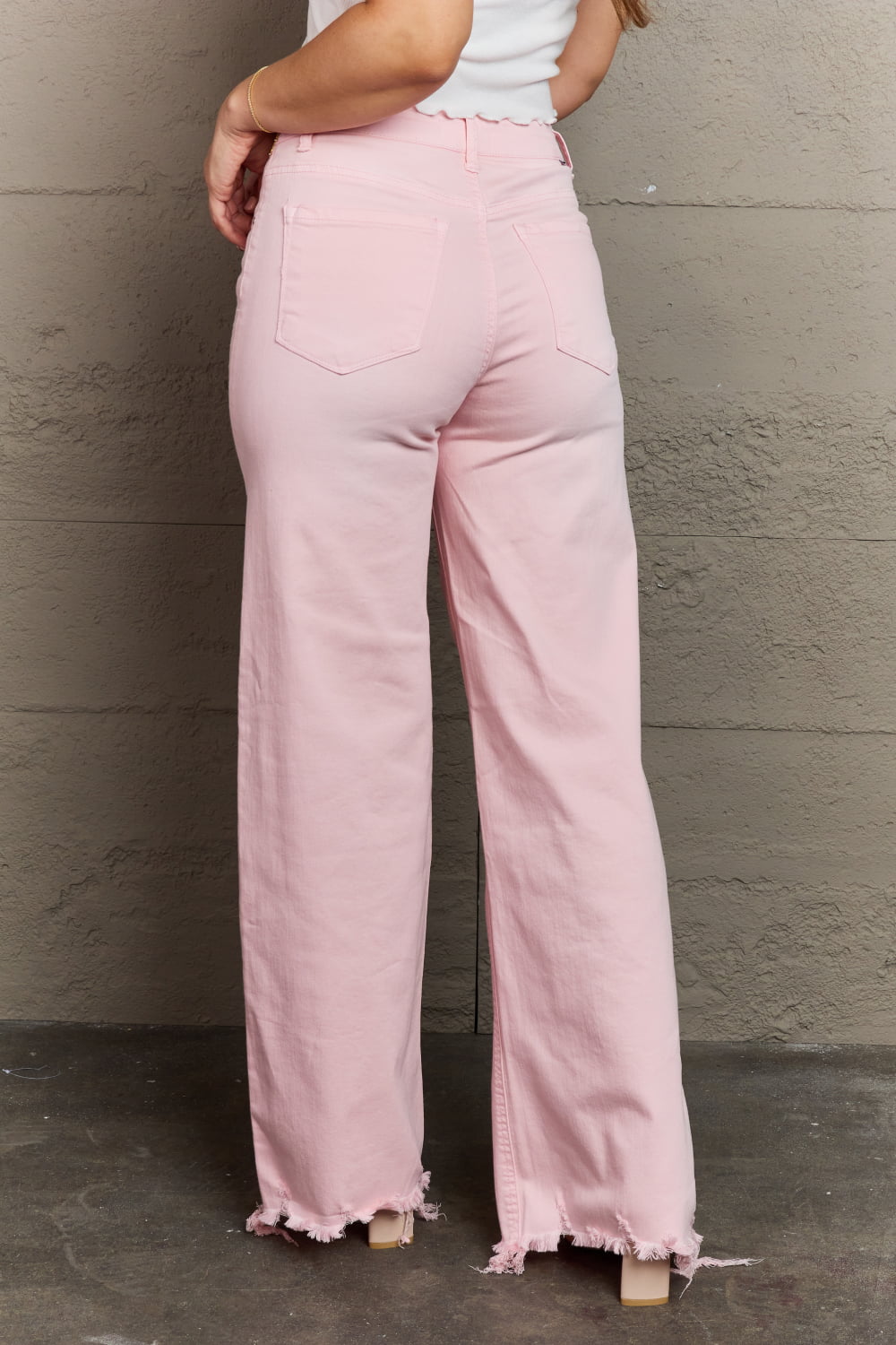 risen raelene full size high waist wide leg jeans in light pink