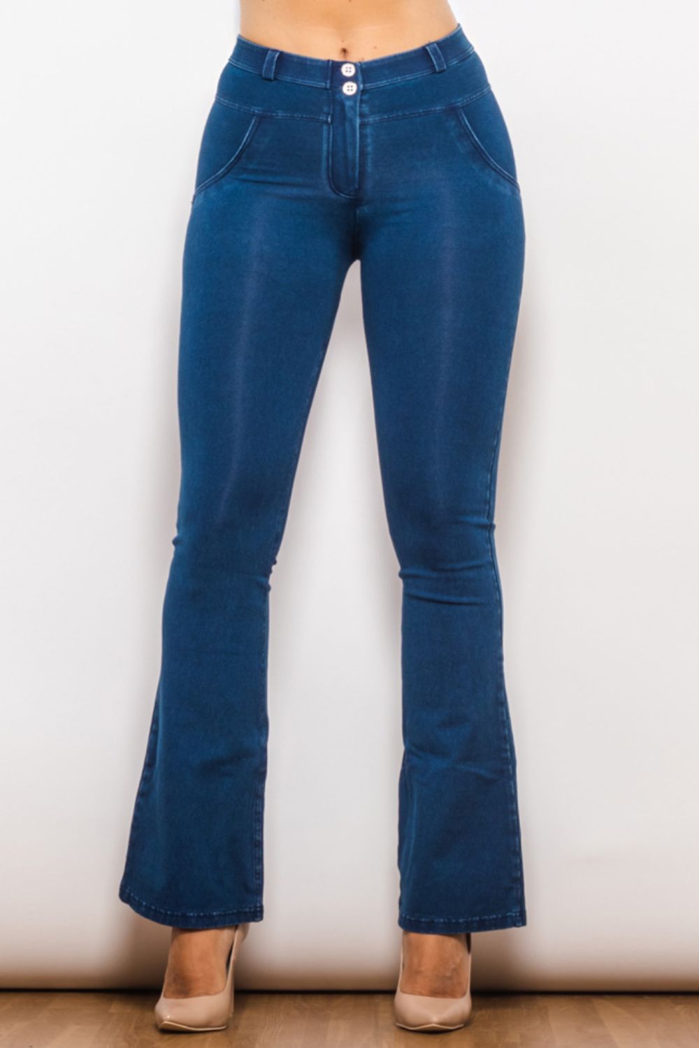 buttoned flare long jeans