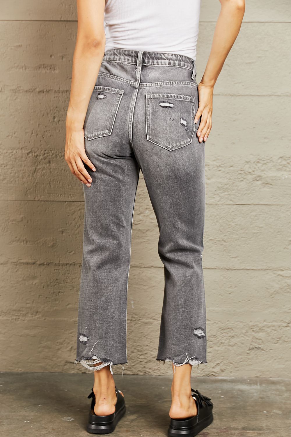 bayeas mid rise distressed cropped dad jeans