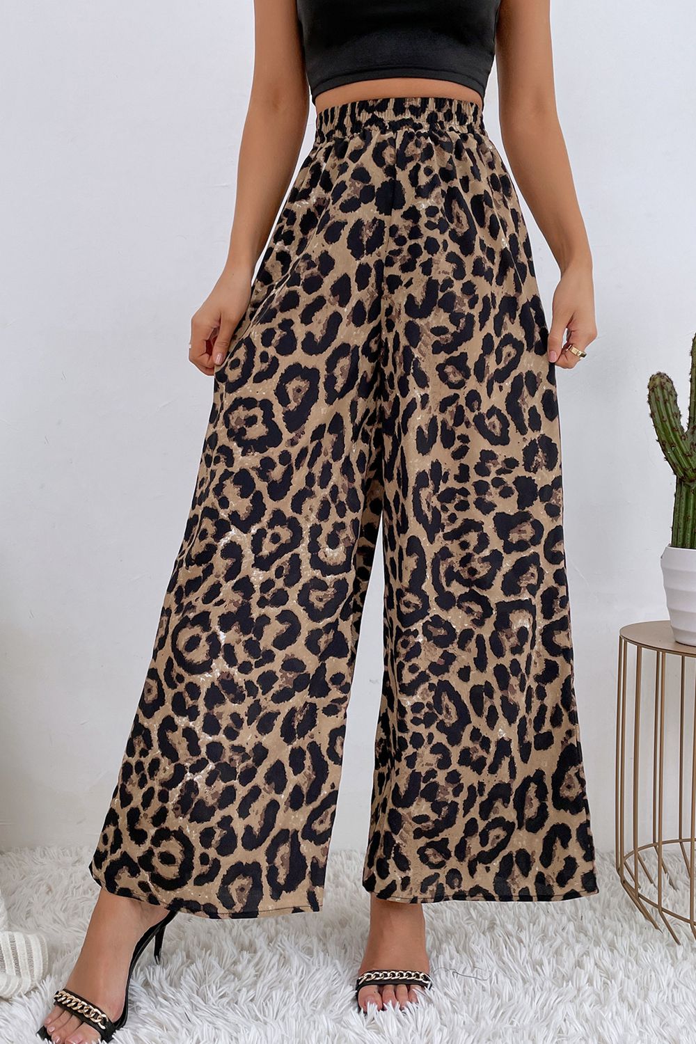 printed wide leg long pants