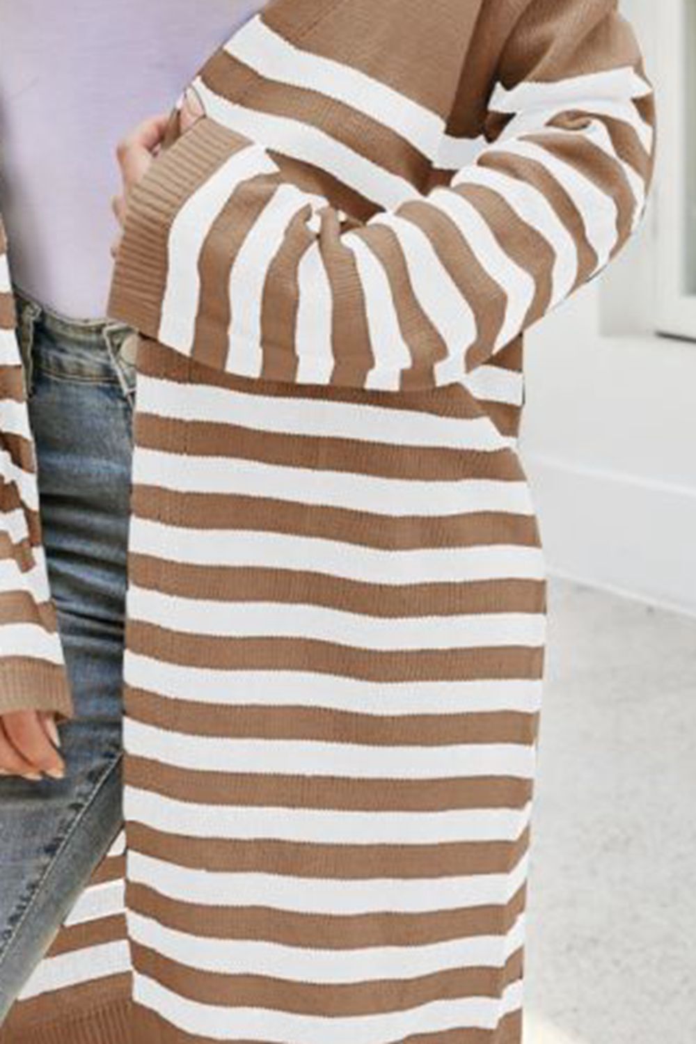 striped open front longline cardigan