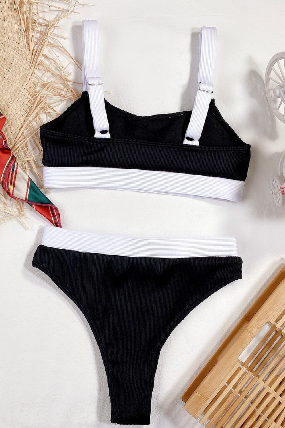 color block scoop neck bikini set