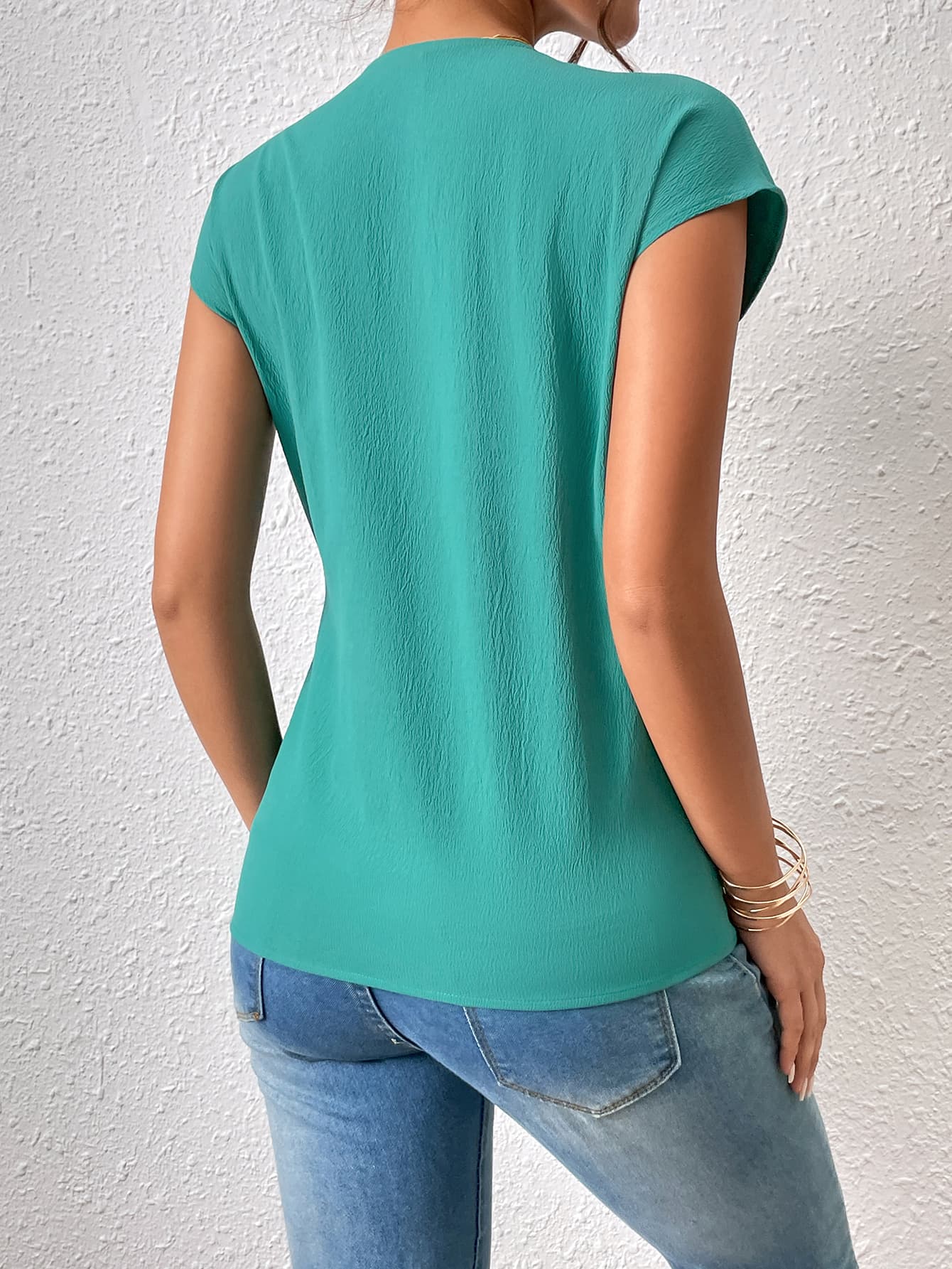 tied surplice neck short sleeve blouse