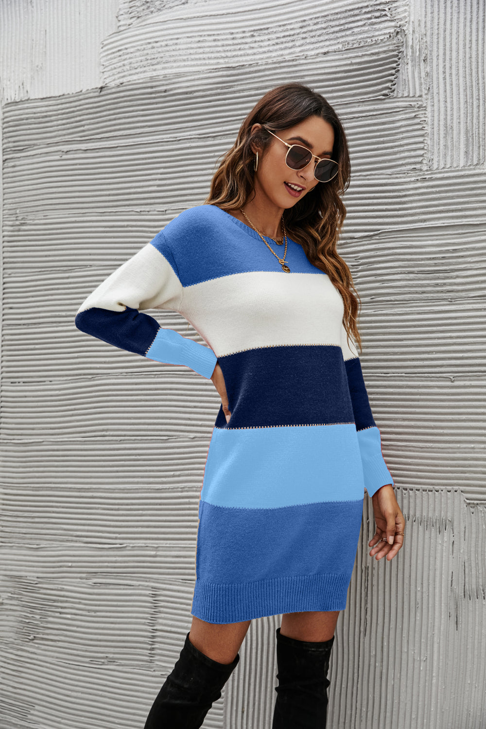 woven right striped sweater dress