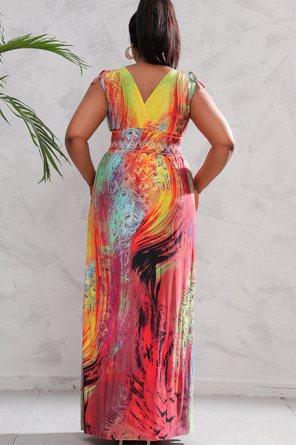 plus size surplice neck smocked waist maxi dress