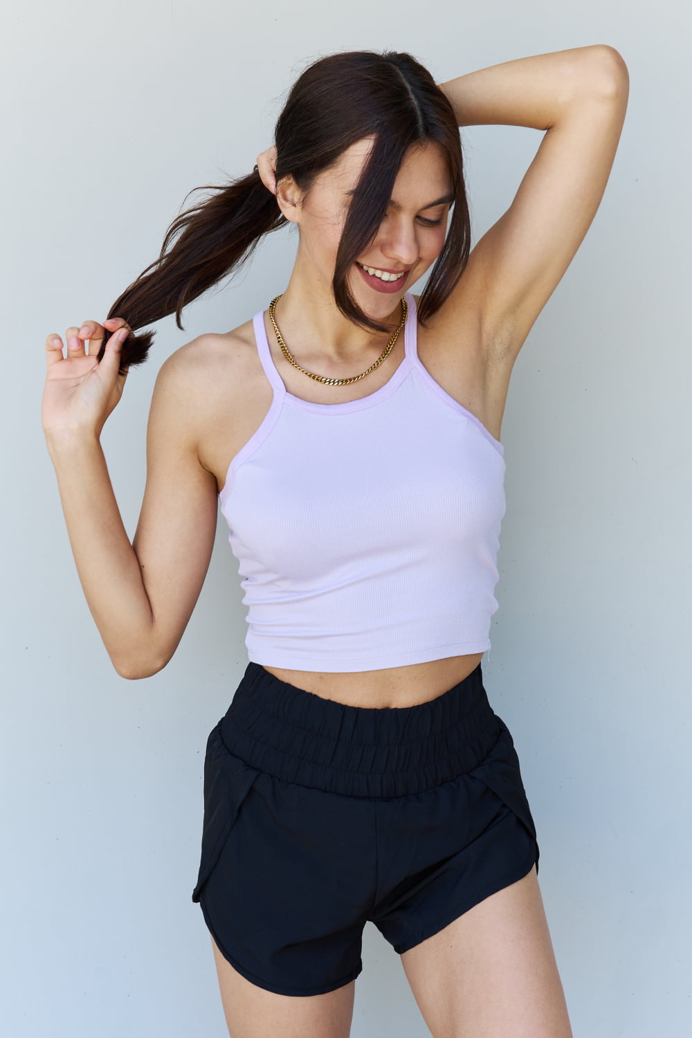 ninexis everyday staple soft modal short strap ribbed tank top in lavender