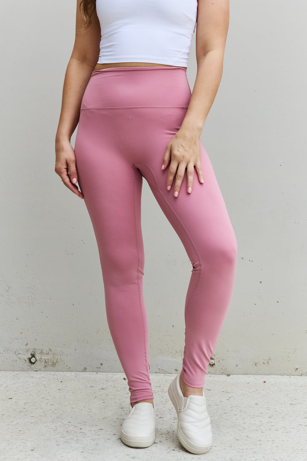 zenana fit for you full size high waist active leggings in light rose