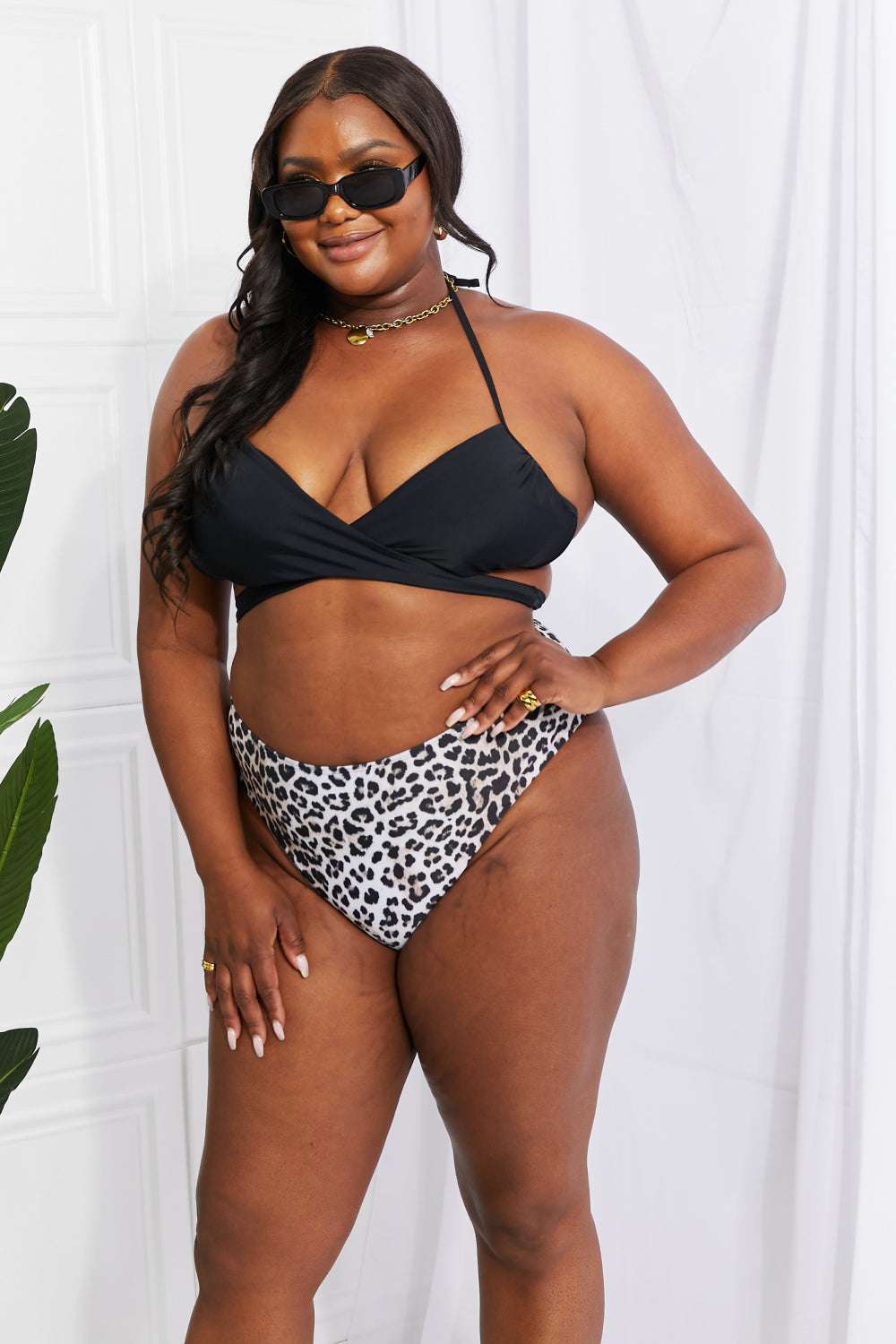 marina west swim summer splash halter bikini set in black