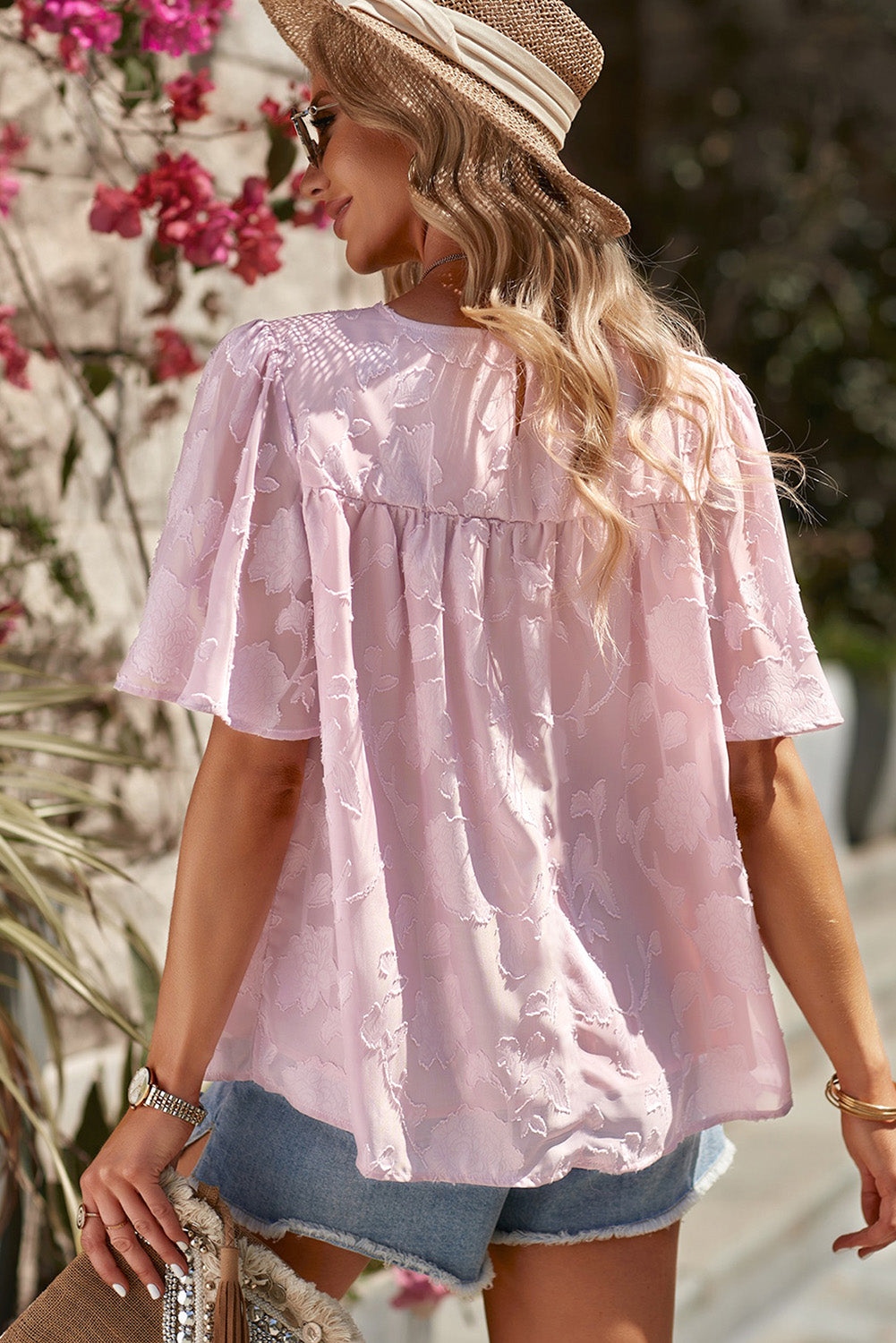 round neck puff sleeve blouse