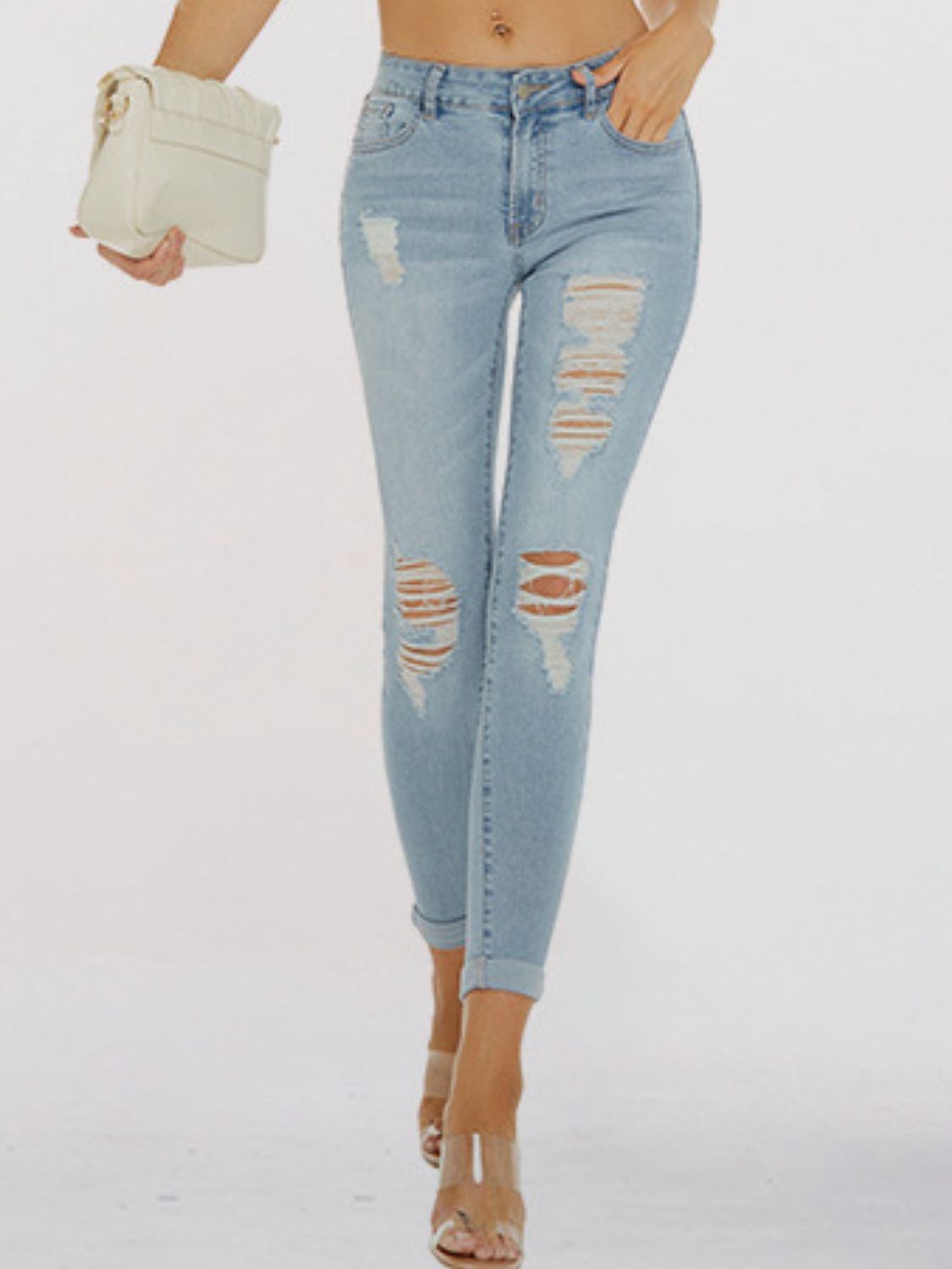 distressed skinny cropped jeans