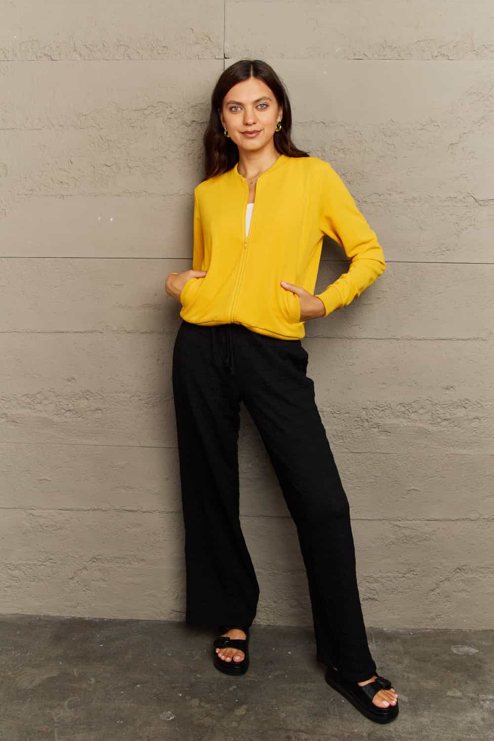 ninexis full size plaid round neck long sleeve jacket