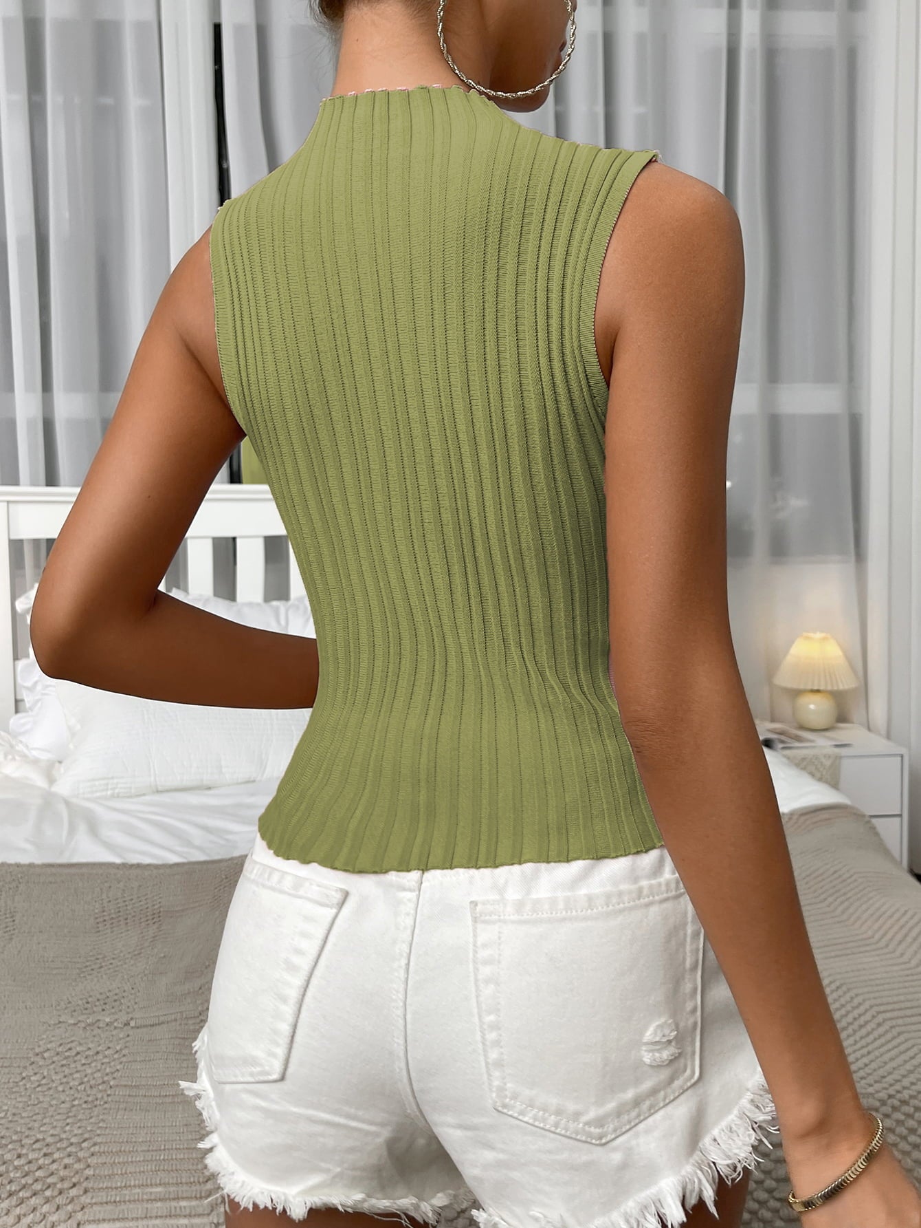 mock neck ribbed knit tank