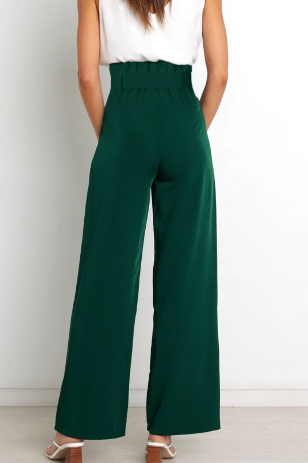 tie front paperbag wide leg pants