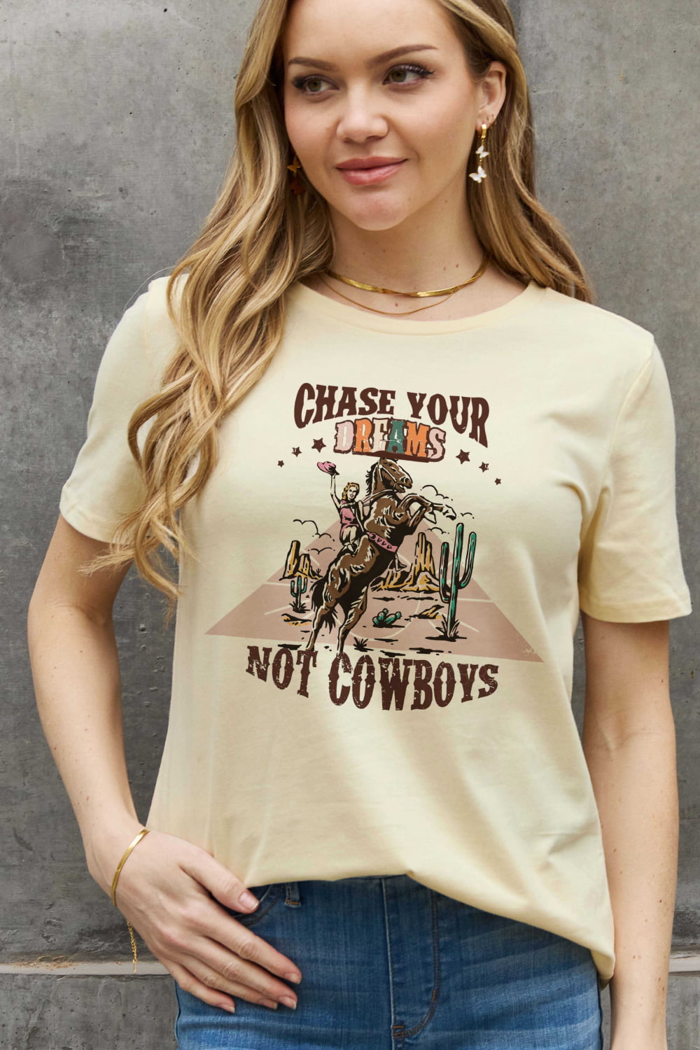 simply love full size chase your dreams not cowboys graphic cotton tee