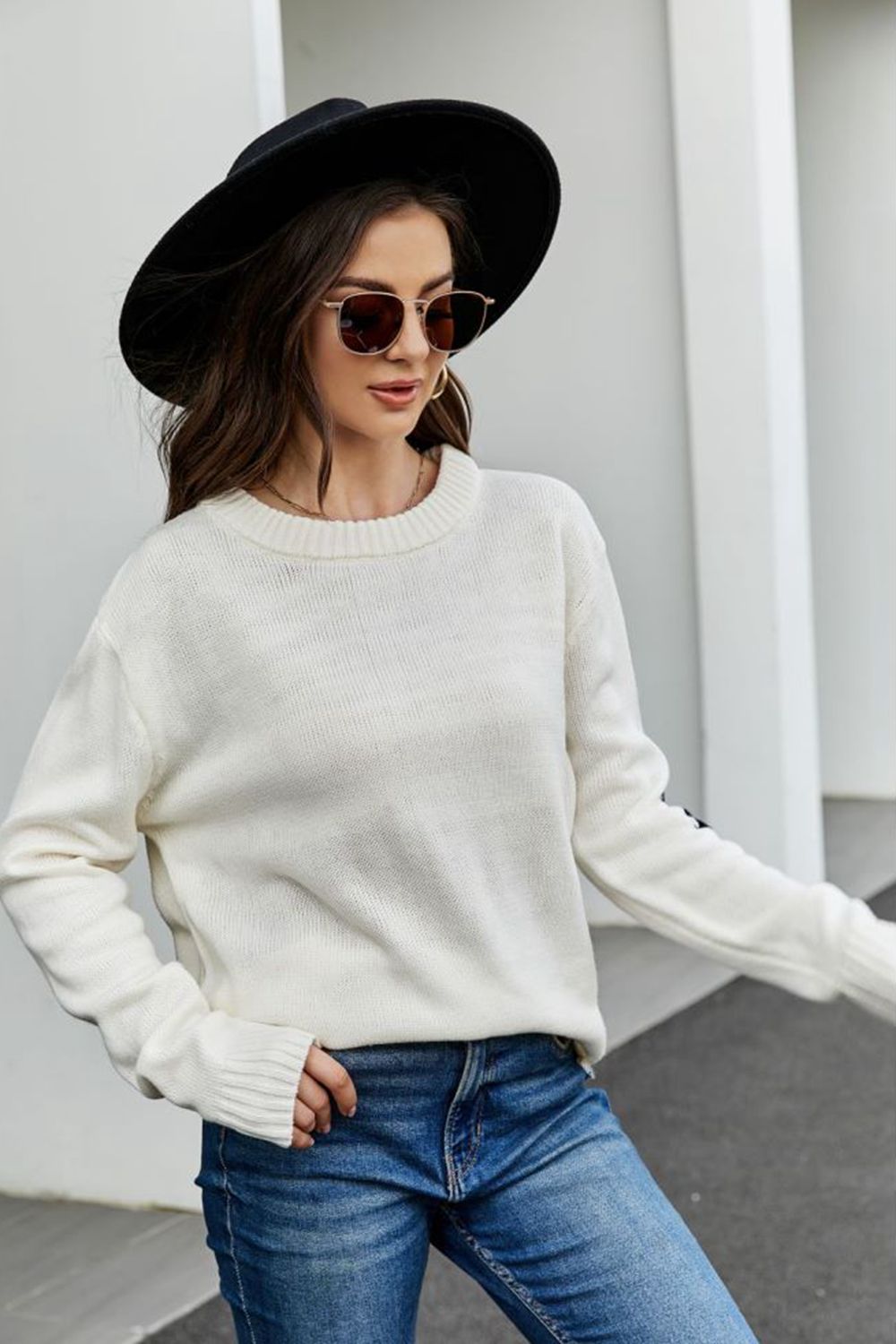 round neck dropped shoulder sweater