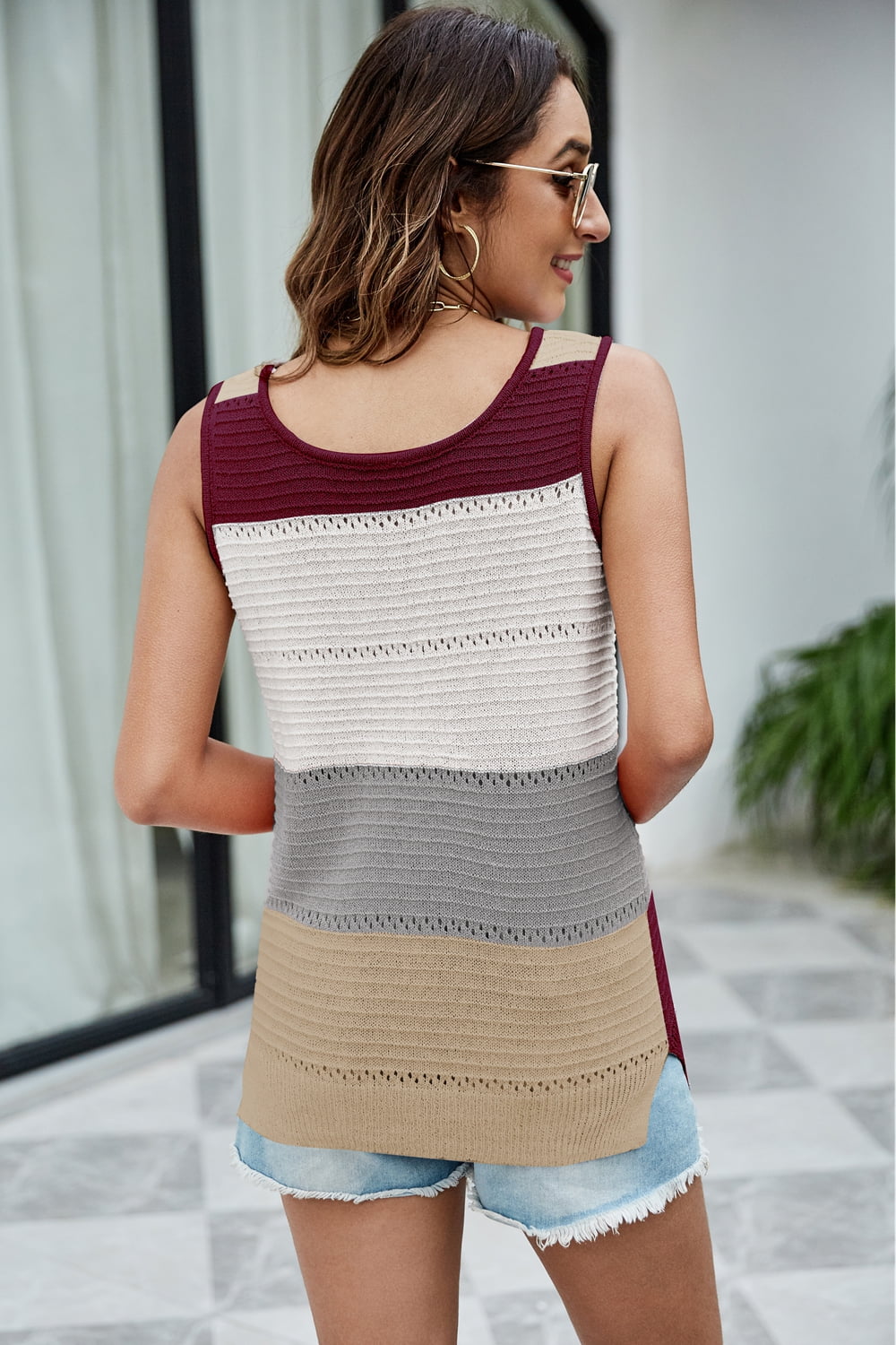 color block slit knit tank