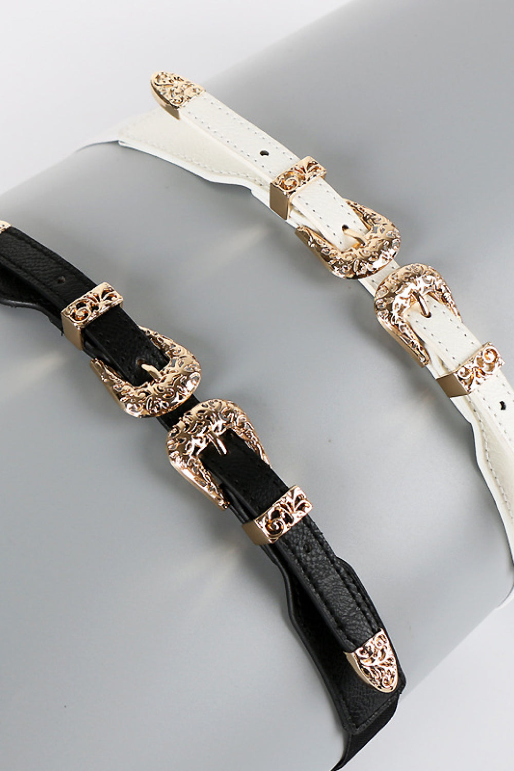 double buckle pu leather belt