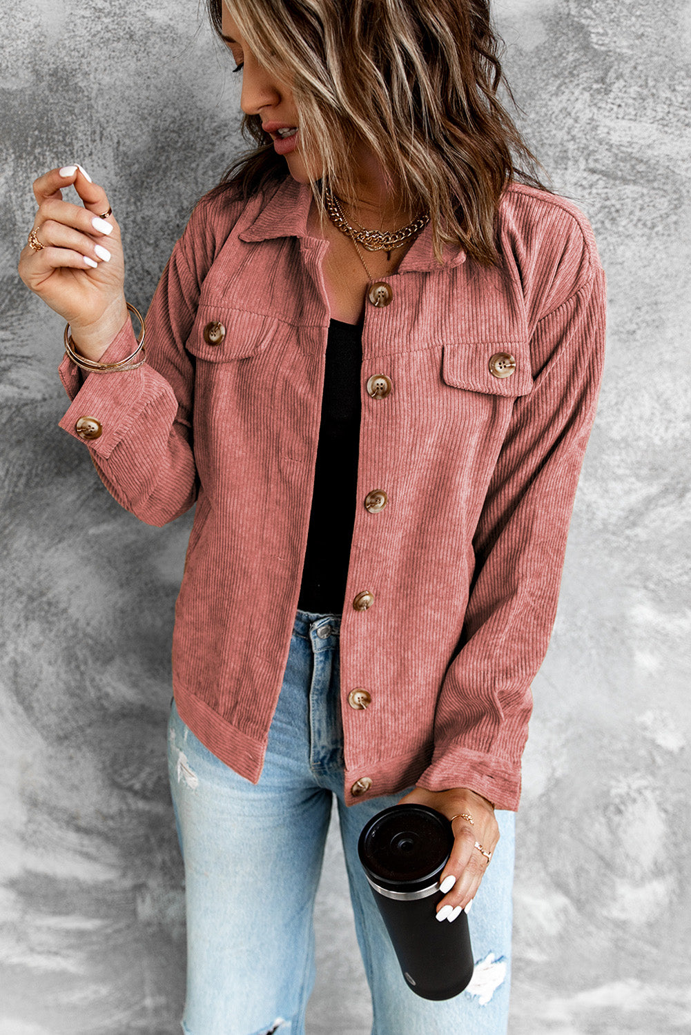 corduroy long sleeve jacket