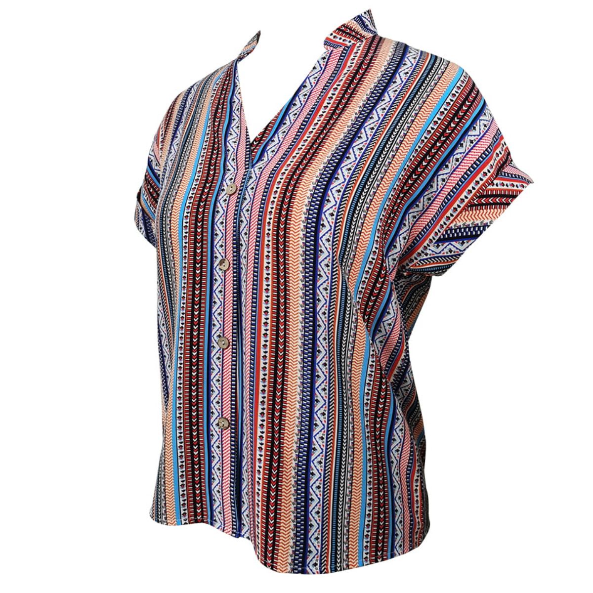 multicolored stripe notched neck top