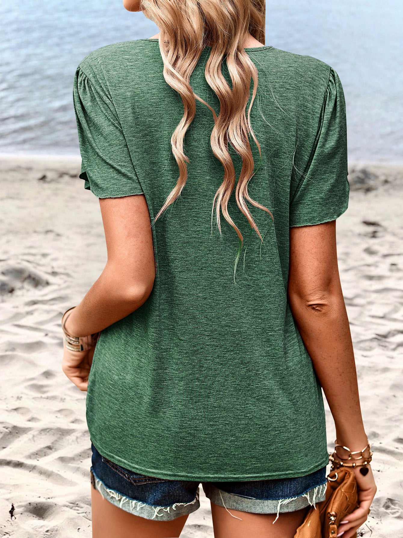contrast v-neck petal sleeve top