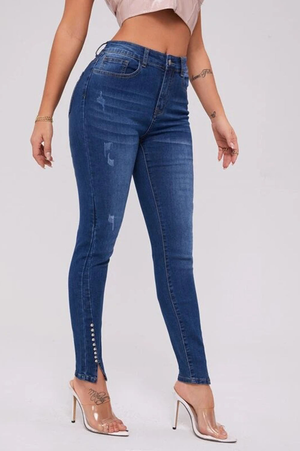 button fly long jeans