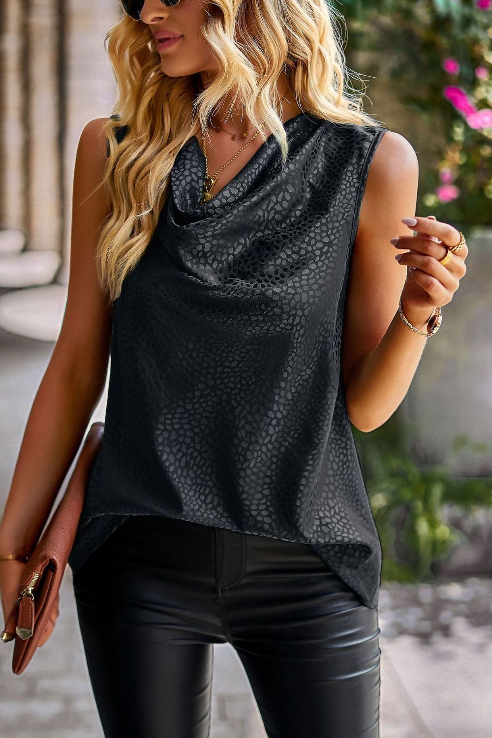 printed cowl neck tank