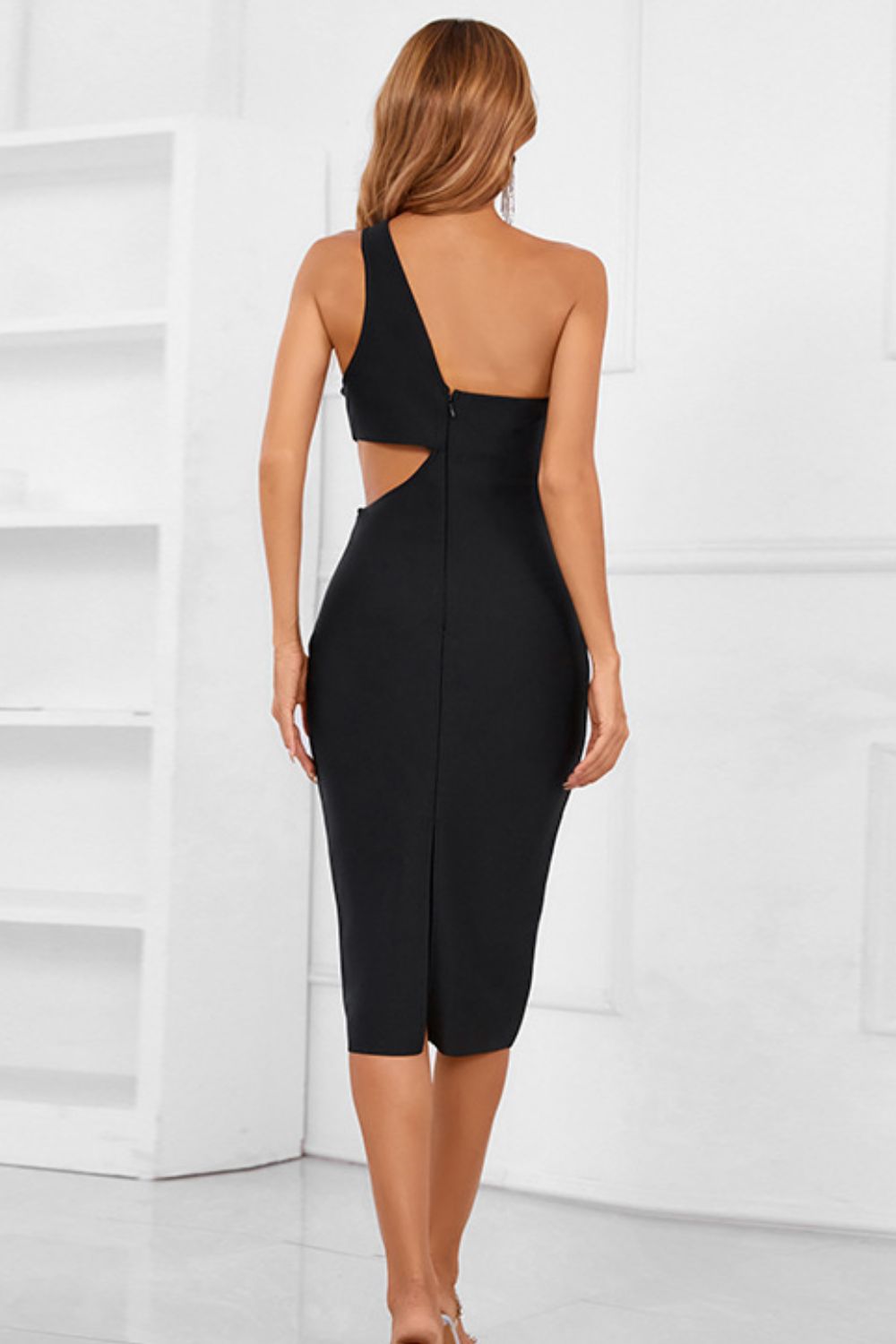 one-shoulder cutout bandage dress