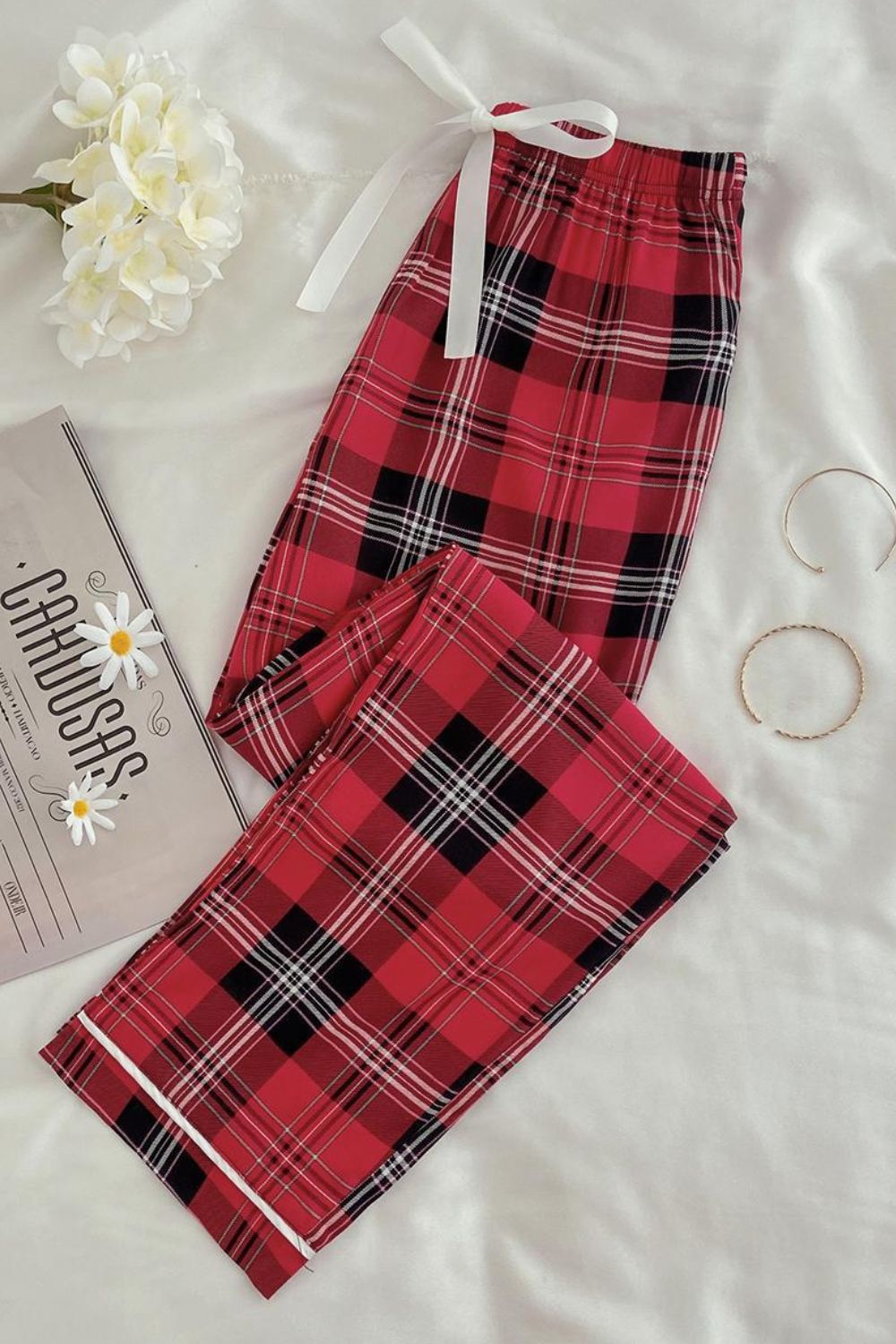 plaid tied loungewear pants