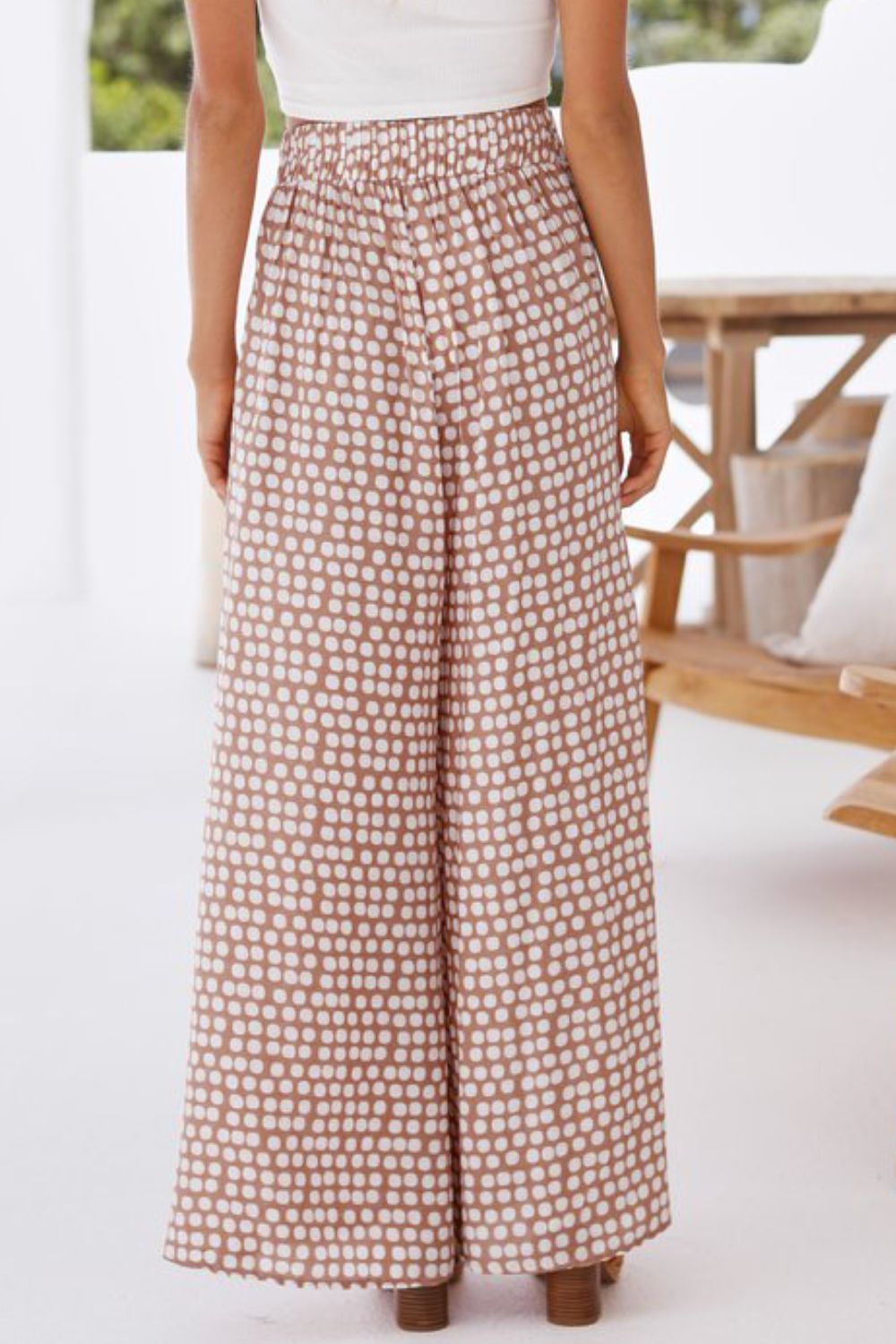 double take polka dot high waist wide leg pants with pockets