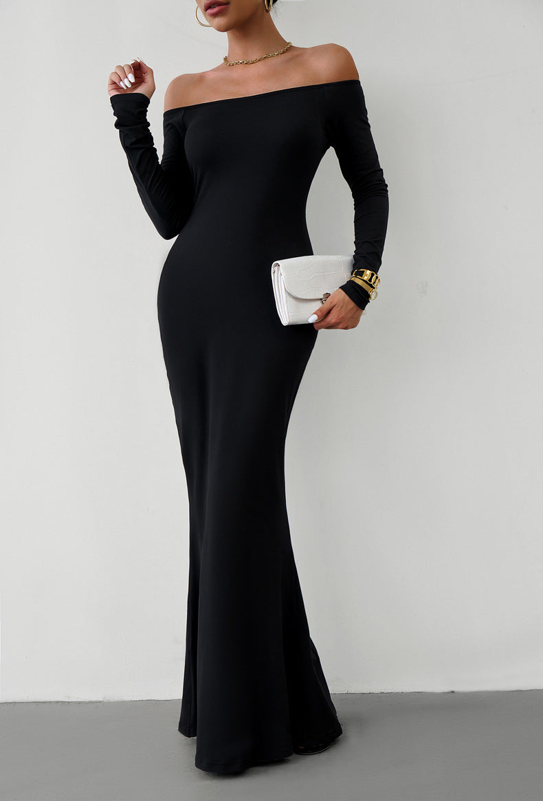 off-shoulder long sleeve maxi dress